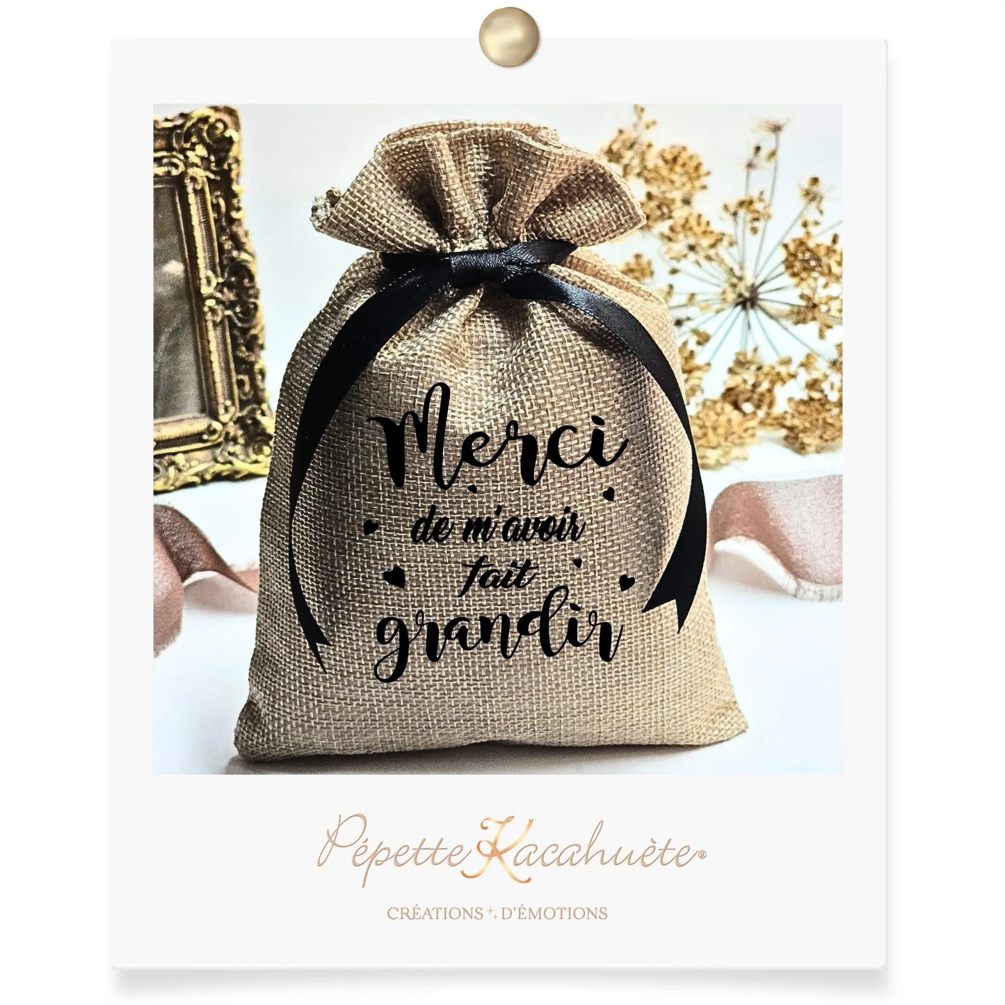 MINI POCHON MERCI DE M AVOIR FAIT GRANDIR PEPETTE KACAHUETE DECORATRICE DE DECORATIONS LUMINEUSES PERSONNALISEES VALENCE DROME