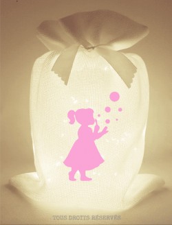 Ptipochon@ fillette bulles tissu blanc lumière chaude motif rose