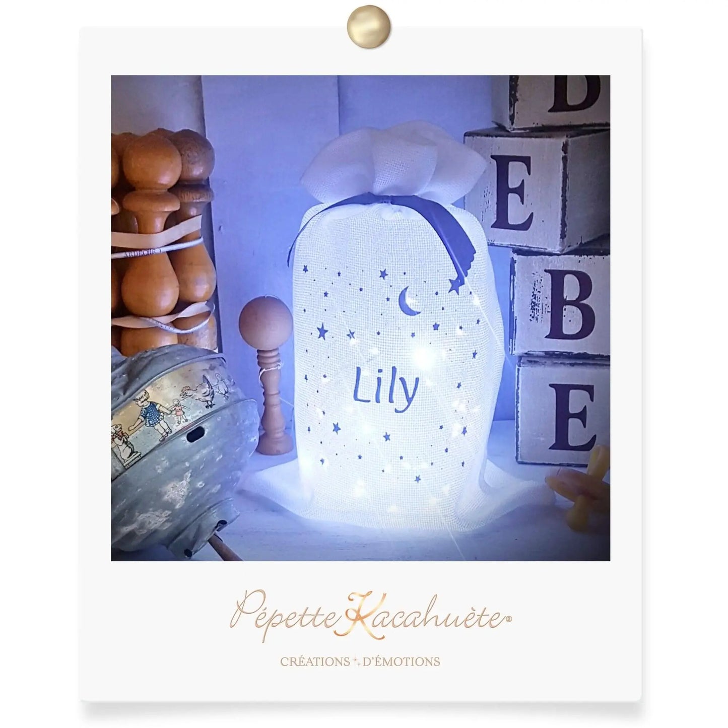 POCHON LUMINEUX ETOILES LUNE PRÉNOM