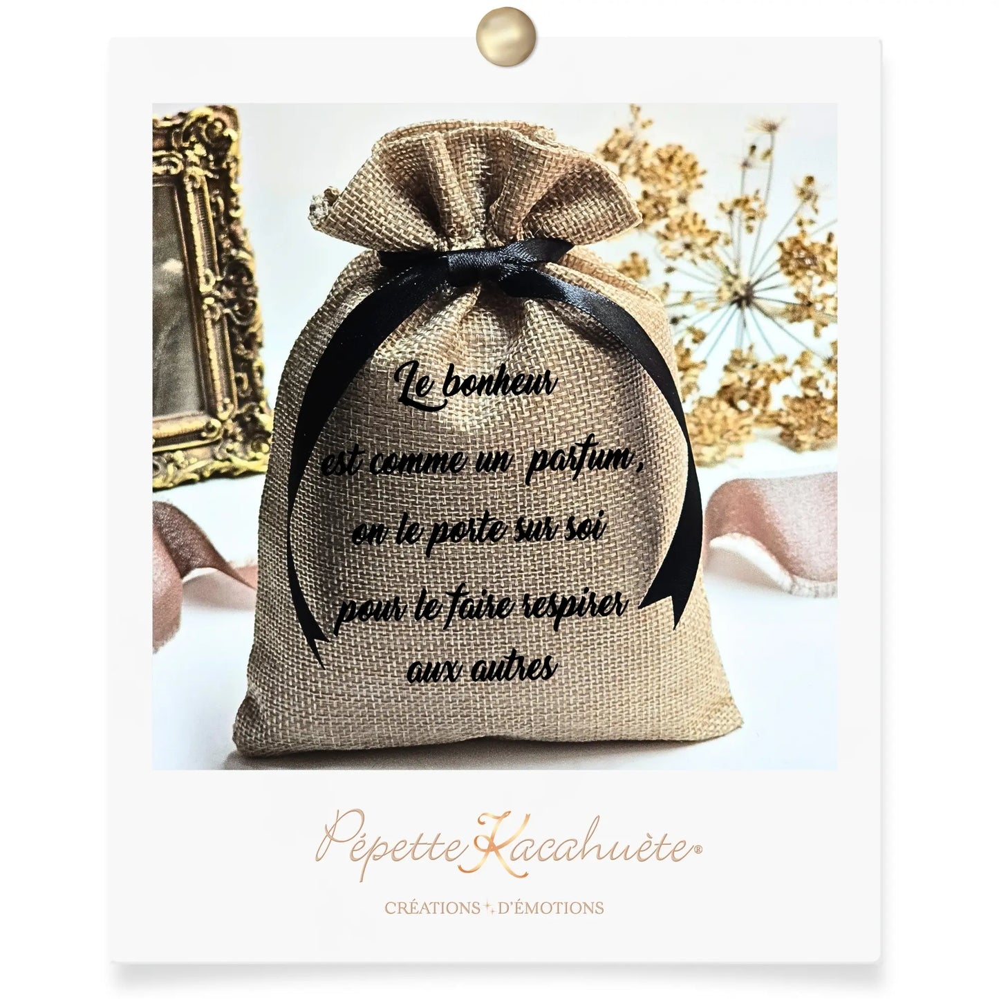 MINI POCHON BONHEUR PARFUM PEPETTE KACAHUETE DECORATRICE DE DECORATIONS LUMINEUSES PERSONNALISEES VALENCE DROME